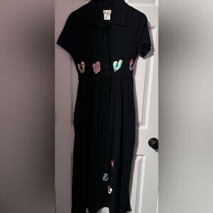 Vintage BOBBIE BROOKS Embroidered Sandals Short Sleeve Maxi Dress WOMEN'S SMALL